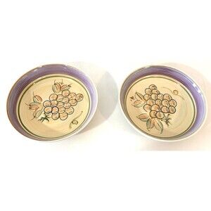 Lot of 2 Gibsons Hand Painted Grapes Serving Cereal Fruit Soup Bowls 8" VTG 90s